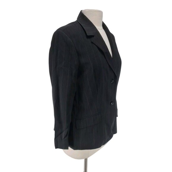 SJONES WEAR Women Career Pant Suit Sz 14 Two Button Blazer Black Pinstripe 270AP - Picture 3 of 8